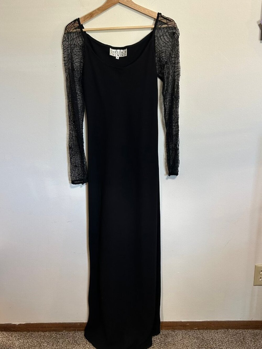 VTG Chetta B Evening Gown Floor Length Spiderweb Sleeves Whimsigoth Sz 6 EUC